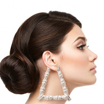 Silver Triangle Bamboo Hoop Earrings - $20.99