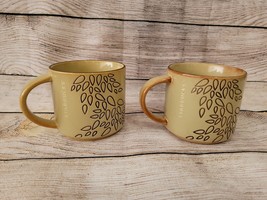 Set of 2 Starbucks Coffee Mug 2013 Tan Brown Engraved Leaves 14 oz Ceramic Cups - £13.30 GBP