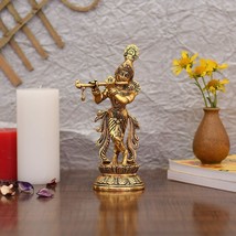 Lord Krishna Idol Statue Krishna Idols Gold Plated Flute Playing Krishan Decora - £27.60 GBP