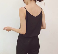 Black V-Neck Sleeveless Chiffon Cami Top Women Petite Size Chiffon Tank Top image 2