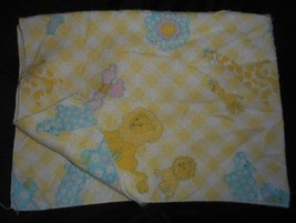 Vintage Baby Crib Receiving Blanket Yellow Giraffe Camel Lion Hippo Flower Sun - £26.74 GBP