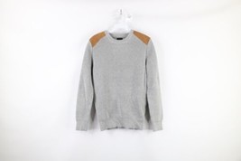 J Crew Mens XS Suede Leather Trim Woodsman Cotton Ribbed Knit Sweater Gray - £39.52 GBP