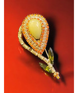 Rare Weiss Tulip Brooch Glowing Lucite UV Rhinestones Gold Tone Vintage ... - $407.87