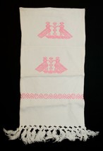 Vintage Pink Embroidered Mexican Bird Wall Hanging Table Mat 21 x 9.5&quot; - £5.84 GBP