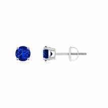 Blue Sapphire Solitaire Stud Earrings For Women in 14K Gold (AAAA, 4MM) - £861.88 GBP