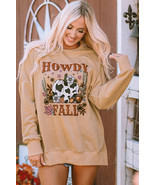Khaki HOWDY FALL Pumpkin Print Split Hem Sweatshirt - $49.03 CAD