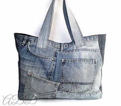 Recycled Denim Hobo Bag: Large Jeans Purse with Cotton Lining - €124,57 EUR