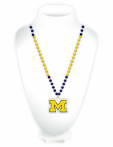 Michigan Wolverines Mardi Gras Beads with Medallion Necklace [NEW] NCAA ... - $8.56