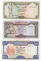 Yemen, Set of 3,  (20, 50, 500 Rials) All Different Banknotes, XF+, UNC - $17.41