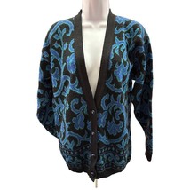 VINTAGE 70s PENDLETON Womens Black Blue Cardigan Size M 100% Virgin Wool... - $28.04