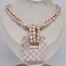 Blush Beige Baroque Pearl Beaded Choker Necklace w Mother of Pearl Pendant 925 - £27.93 GBP