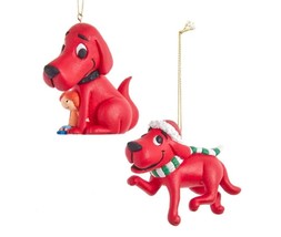 Kurt Adler Clifford the Big Red Dog Christmas Ornaments Set 2 Assorted Red - £11.97 GBP