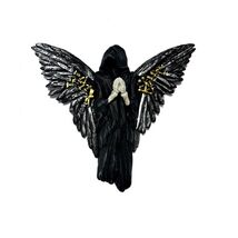 Gothic Angel Wall Sculpture, Dark Fantasy Reaper with Black Wings, Hallo... - $19.50