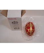 Gold Arches On Red Egg Glass Hand Painted Christmas Ornament 4 Inches - £8.88 GBP