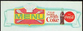 Vintage 1960&#39;s Coca Cola Menu Sheet with Bottle and Utensils. - £4.00 GBP