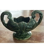 Vintage Green Ceramic Planter Double Curled Twisted Handles Pedestal - $25.19 CAD