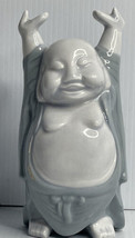 Vintage White &amp; Gray Ceramic Porcelain Happy BUDDHA Statue Figurine Raised Arms - £14.66 GBP