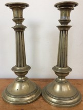 Pair Vintage Colonial Style Metal Brass Candlesticks Taper Candle Holders 9.75&quot; - £64.33 GBP