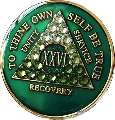 26 Year AA Medallion Green Tri-Plate Transition Swarovski Crystal Chip