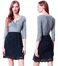 $128 Anthropologie Henley Dress Small 2 4 Blue Lace Overlay Skirt Pocket... - $40.89