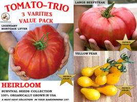 Tomato-Trio Value Pack HEIRLOOM 100+ seeds, 100% Organic Home Grown USA - £11.18 GBP