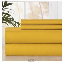 Brushed Microfiber 4 piece Sheet Set Yellow Full Pillow Case Fitted Sheet - £26.56 GBP