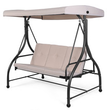 Converting Outdoor Swing Canopy Hammock 3 Seats  Patio Deck Furniture Beige - £339.02 GBP