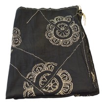 Peachoo + Krejberg Black Embellished Long Scarf – Floral Beadwork Design... - $127.71