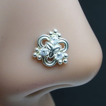 Ethnic Indian Real Sterling Silver White CZ Studded Twisted nose ring 22g - £8.70 GBP