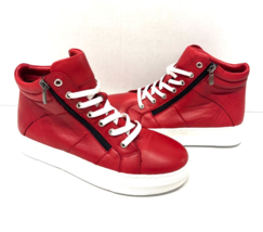 MIZ MOOZ  CASUAL HI TOP LACE UP SNEAKERS SIDE ZIP RED  37EU / 7US  S-11 - $59.95