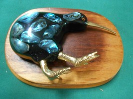 Genuine Paula Shell Stone Inlaid Kiwi Bird On Wood stand-Made In New Zealand - £17.29 GBP