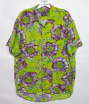 VTG Jams World Rare Mens Sz M Rayon Lilikoi Floral Button Shirt Green Pu... - $71.20