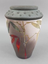 A Zigola Signed Raku Fired Polychrome Bamboo Motifs Japonesque Vase 8 1/4&quot; - £202.15 GBP