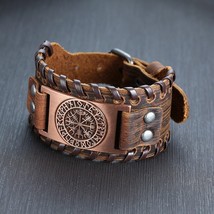 Vnox Men&#39;s Stylish Viking Leather Wrap Bracelets Rock Punk Compass Charm Male Wr - £11.11 GBP