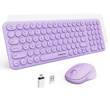 Slim Wireless Keyboard And Mouse Combo, 2.4G Usb Quiet Low-Profile Retro Round T - £52.73 GBP