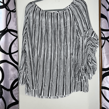 Fever (Size L) Black &amp; White Striped Peasant Shirt Blouse Top Ruffled Sleeves - £13.87 GBP