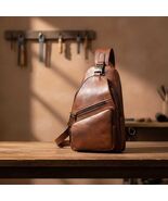 Vintage Genuine Leather Chest Bag for Men, Brown Crossbody Sling Bag, Re... - $140.00