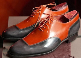 New Handmade Men&#39;s Fashion Shoes, Red and Gray Color Leather lace Up Fashion Sho - £114.83 GBP