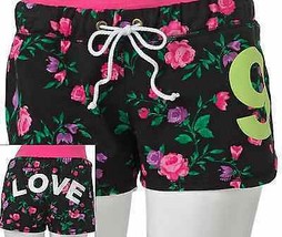 Derek Heart Juniors XS 0 L 9-11 XL 13 Love Rose Black Fleece Shorts - £11.79 GBP