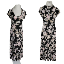 Shelby &amp; Palmer Cute Long Maxi Dress ~ Black ~ Sz S ~ Short Sleeve ~ Floral - £24.77 GBP