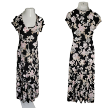 Shelby &amp; Palmer Cute Long Maxi Dress ~ Black ~ Sz S ~ Short Sleeve ~ Floral - £24.76 GBP