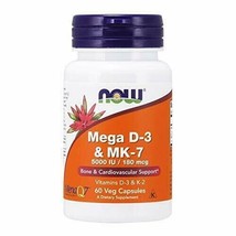 NOW Supplements, Mega D-3 &amp; MK-7 with Vitamins D-3 &amp; K-2, 5,000 IU/180 mcg, B... - £17.77 GBP