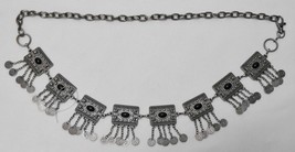 Chunky Crescent Moon &amp; Coin Metal Chain Link Statement Belt Silver Tone 40&quot; Max - £47.91 GBP