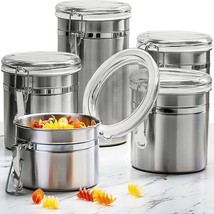 5pc Stainless Steel Canister Set with Clear Acrylic Lids &amp; Clamp Airtight Durabl - £35.97 GBP