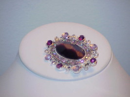 Vintage Monet Purple Pink Lavender Catseye Statement Brooch Pin RS Silve... - $29.69