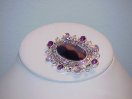 Vintage Monet Purple Pink Lavender Catseye Statement Brooch Pin RS Silve... - £23.18 GBP