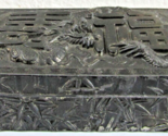 Antique Chinese Metal Storage Box Raised Dragon and Bamboo Symbols Wood ... - $88.11