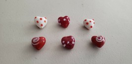 Beads (New) (6) Red &amp; White Hearts #63 - £5.84 GBP