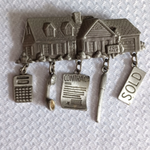 Vintage Jj Jonette Pewter Sold House Realtor Brooch P - £4.57 GBP