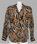 VTG Le Caviar Zebra Leopard Animal Print L/S Button Polyester Blouse Wm&#39;... - $31.22 CAD